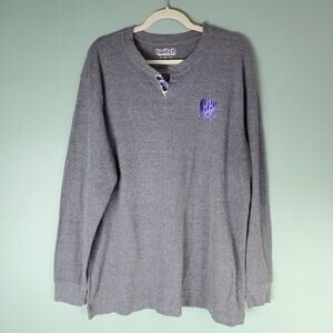 Twitch Men's Purple Embroidered Heart Thermal Henley Long Sleeve Top Gray 2X